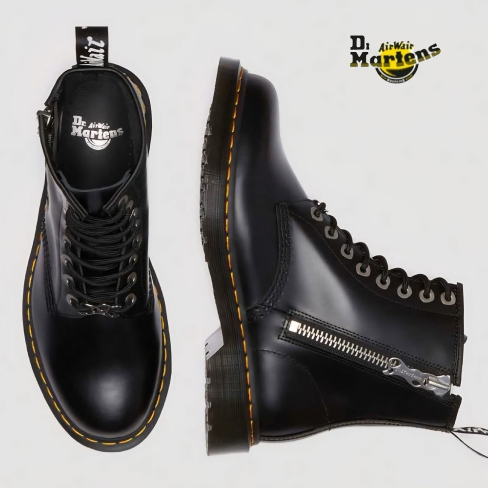 Dr. Martens 1460 Smooth Leather Zip/Lace-up Boots Black - Picture 2 of 4